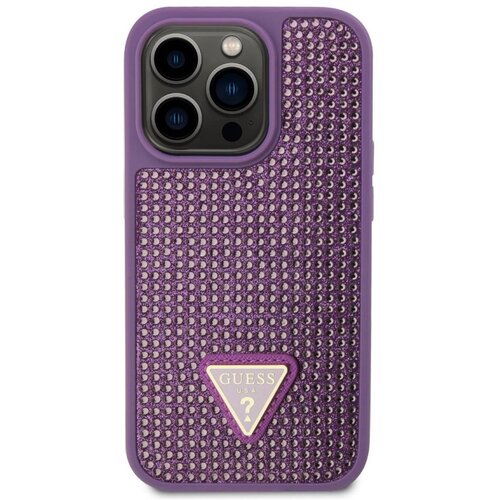 Guess Hrbtni ovitek za iPhone 15 Pro, okrašen z drobnimi kamen?ki, Vijoli?na, (21749262) Cene