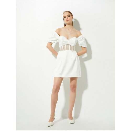 Koton Bridal Mini Dress Open Shoulder Corset Detailed Slike