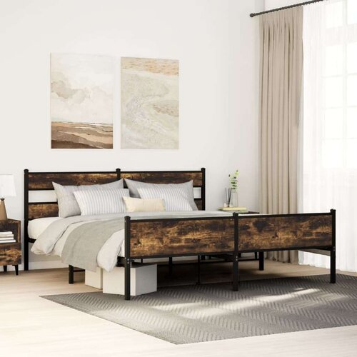 Metalni Kovinski posteljni okvir brez vzmetnice dimljen hrast 200x200cm, (21611493) Slike