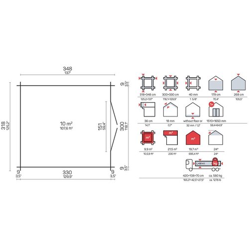 Male kuće Drveno spremi&amp;scaron;te TOBIAS 10M2 318 &amp;times; 348 cm &amp;ndash; bez zavr&amp;scaron;nog krovnog pokrova Slike