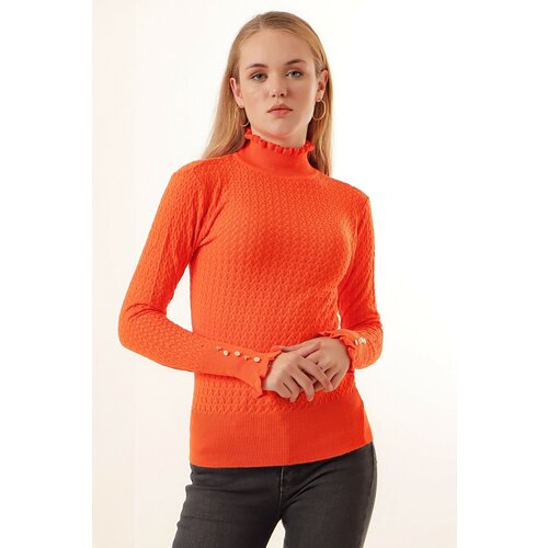 Bigdart 15786 Buttoned Turtleneck Sweater - Orange Slike