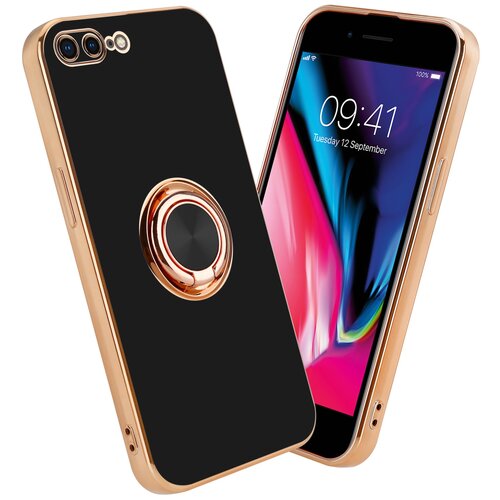 Cadorabo Ohišje, združljiv z Apple v sijajnem črni barvi - zlato z obročem - zaščitni pokrov iz fleksibilnega silikona TPU, z zaščito pred kamero in držalom magnetnega avtomobila, (20603164) Cene
