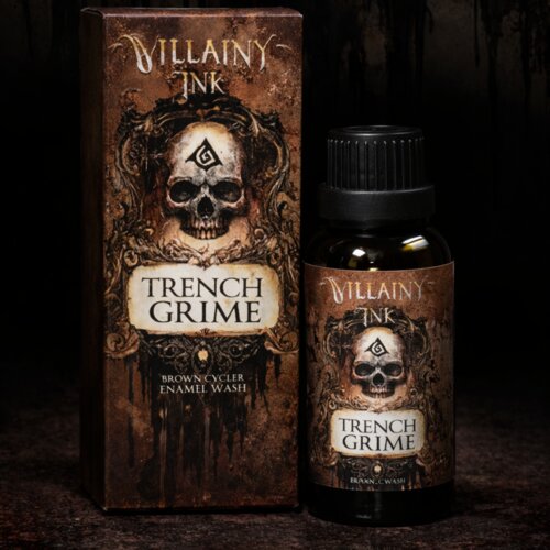 Villainy Ink trench grime (phase ii) | yellowish-brown enamel wash | weathering, streaking & pin wash effect | dries matte Cene