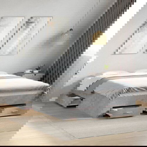 VidaXL Posteljni okvir s predali betonsko siv 140x190cm inženirski les Slike