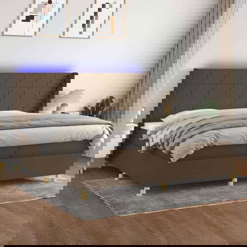  Krevet box spring s madracem LED tamnosmeđi 200x200 cm tkanina Cijene