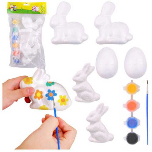  Set for painting styrofoam decorations 4 bunnies 2 eggs paints Cijene