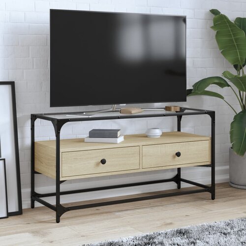  The Living Store TV omarica s stekleno ploščo sonoma hrast 98x35x51 cm inž. les - TV Omarica, (21508247) Cene