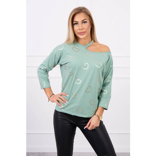Kesi Blouse with heart print dark mint Cene