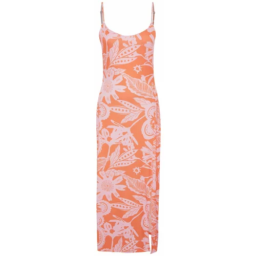 Trendyol Orange Printed A-line/Bell Form Slit Stretchy Knitted Maxi Dress