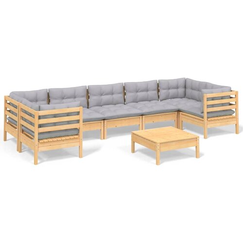 Maison Chic Seti vrtnega pohi&amp;scaron;tva - Vrtna garnitura - Vrtni pohi&amp;scaron;tvo set 8-delna s sivimi blazinami borovina, (21802062) Slike