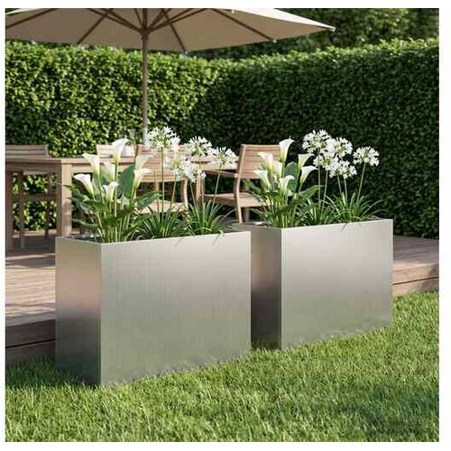 vidaXL Vrtna saksija 2 kom. Srebrna 60 x 30 x 50 cm Pocinčani čelik - Pocinčani čelik 60 x 30 x 50 cm 2 Cijene