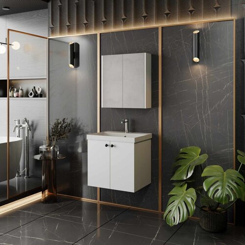 Skye_Decor Set kupatilskog ormarića sa umivaonikom i ogledalom, 2 dela, Beli Slike
