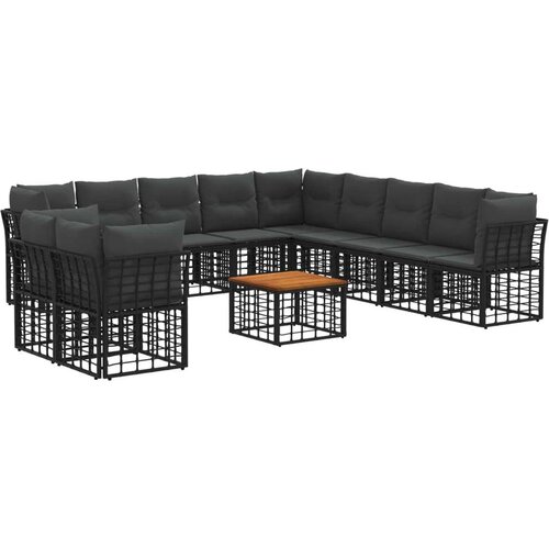  Set vanjskih sofa 12 pcs Crna i tamno siva Poliester - Crna sa stolom Cijene