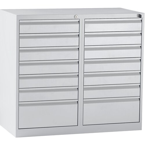 eurokraft basic Predalnik, jeklen, VxŠxG 900 x 1000 x 500 mm, 14 predalov, barva predalov svetlo siva Cene