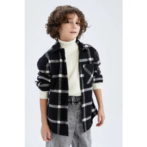 Defacto Boy Regular Fit Polo Neck Flannel Long Sleeve Shirt