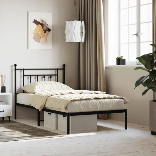 VidaXL Metalni okvir za krevet s uzglavljem crni 100x190 cm Slike