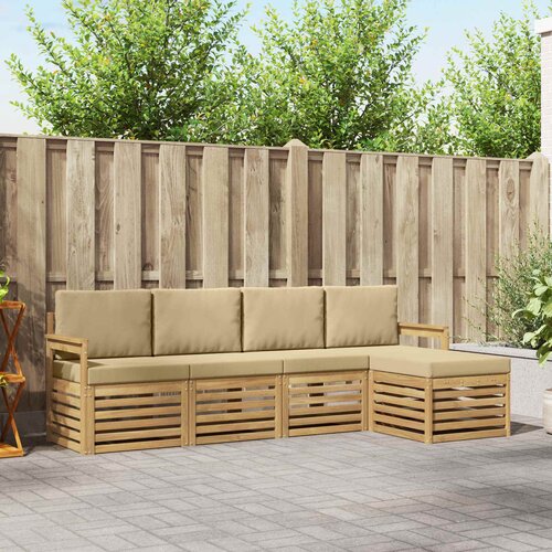  Set vanjskih sofa 5 pcs Bijela i bež 249 x 122,5 x 73 cm Slike