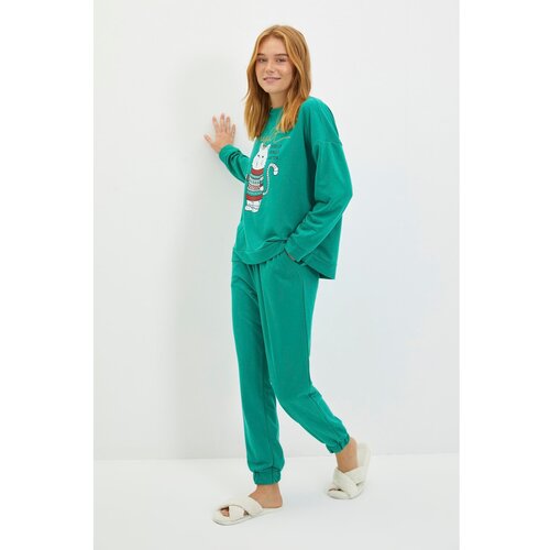 Trendyol Green Christmas Themed Knitted Pajamas Set Slike