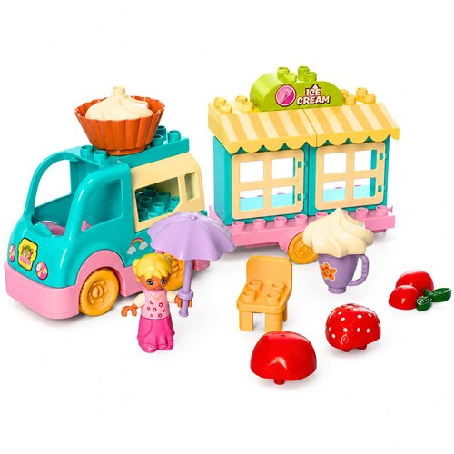 Ice Cream Shop Car With Motorized Girl Figure Desserts Blocks Set Slike