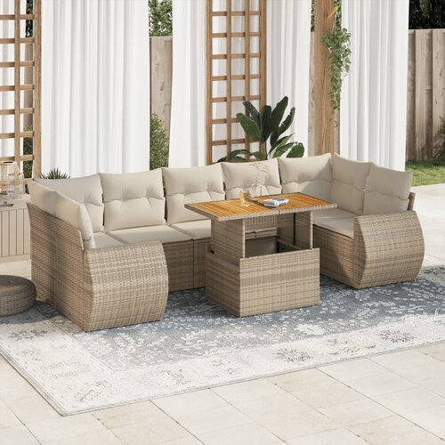 vidaXL 8-dijelni set vrtnih sofa od poliratana s jastucima bež Cijene