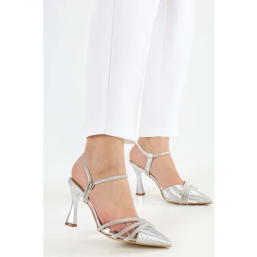 Shoeberry Women's Julde Silver Honeycomb Heeled Shoes