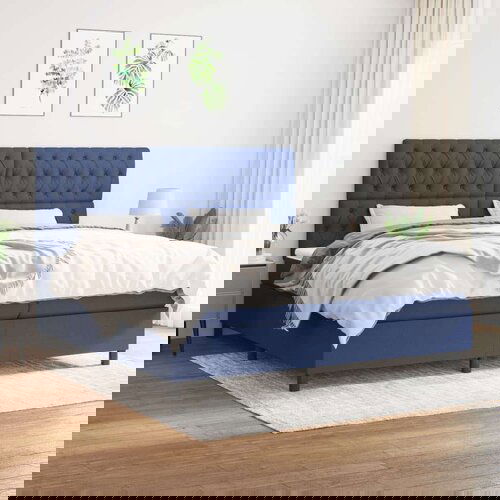 Krevet s oprugama i madracem plavi 200 x 200 cm od tkanine Slike