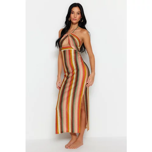 Trendyol Stripe Fitted Maxi Knitted Cut Out/Window Beach Dress