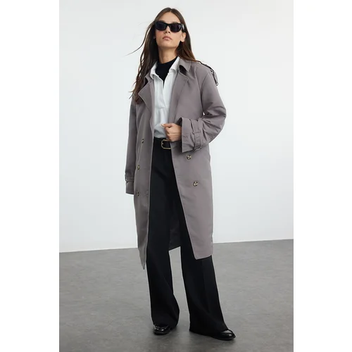 Trendyol Gray Oversize Belted Trench Coat