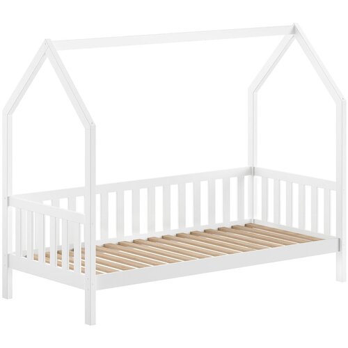Vipack Bijeli dječji krevet od masivnog bora u obliku kućice s podnicom 90x200 cm Cabane – Cijene