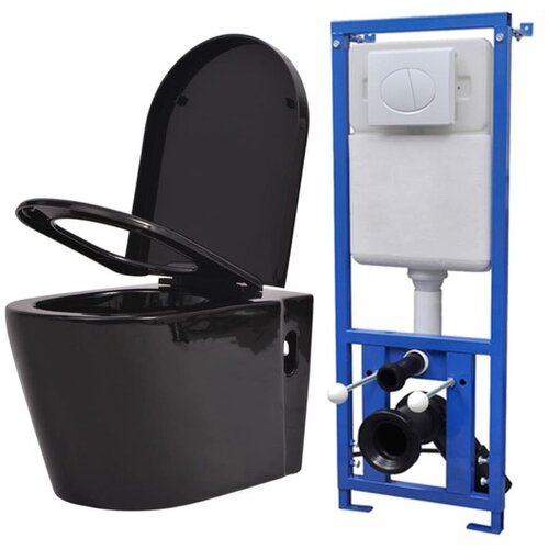  Viseča WC Školjka z Vgradnim Kotličkom Keramična Črna Cene