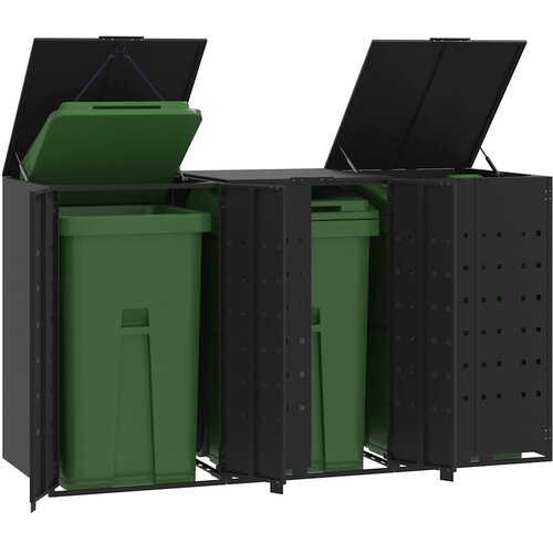 Spremi&amp;scaron;te za 3 kante za otpad crno 207 x 79 x 117 cm čelično Slike