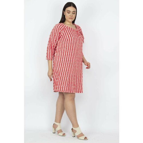 Şans Women's Plus Size Red Raglan Sleeve See-through Dress Slike