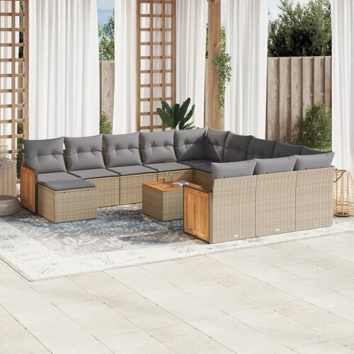 VidaXL 13-dijelni set vrtnih sofa s jastucima poliratan Bež Slike