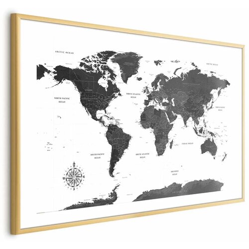  Plakat - Monochromatic Map 60x40 Zlatni okvir s margom Cene