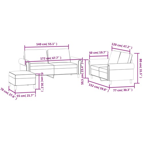  3-dijelni set sofa s jastucima crvena boja vina bar&amp;scaron;unasti Slike