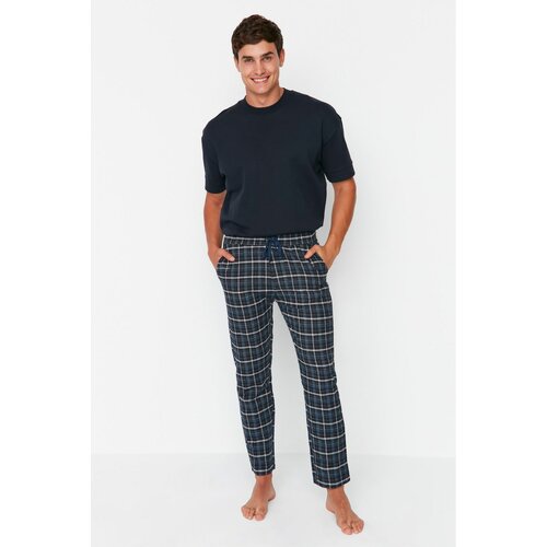 Trendyol Men's Navy Blue Indigo Plaid Regular Fit Woven Pajama Bottoms Cene
