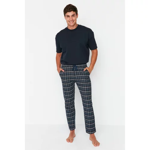 Trendyol Men's Navy Blue Indigo Plaid Regular Fit Woven Pajama Bottoms