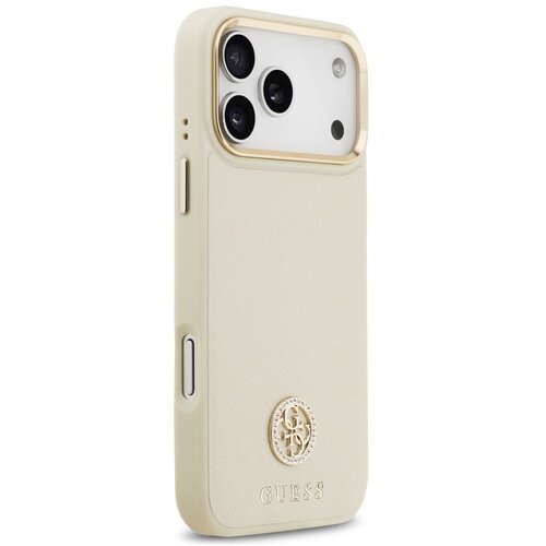 Guess maskica za iPhone 17 Pro Max kompatibilna s MagSafe (PU s logom od zrnaste strass tkanine) bež Slike
