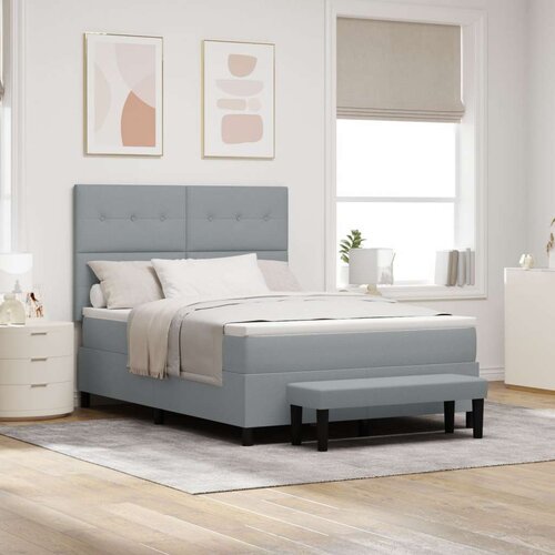  Postelja Box Spring z vzmetnico in klopjo svetlo siva 140x200 cm tkanina, (22081081) Slike