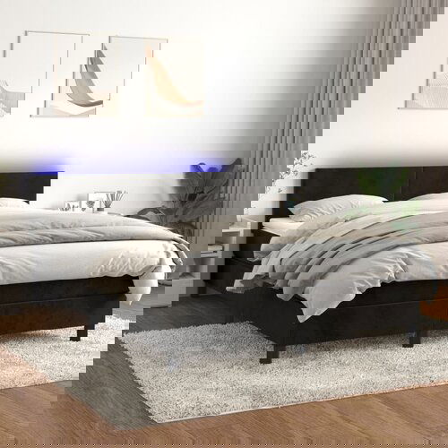 VidaXL Krevet box spring s madracem LED crni 140x190 cm bar&amp;scaron;un Slike