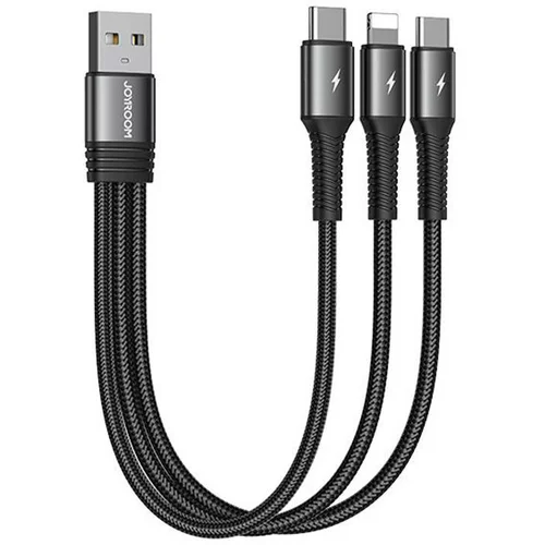 Joyroom USB kabel S-01530G11 3v1 2x USB-C / Lightning 3.5A 0.15m (črn), (20627362)