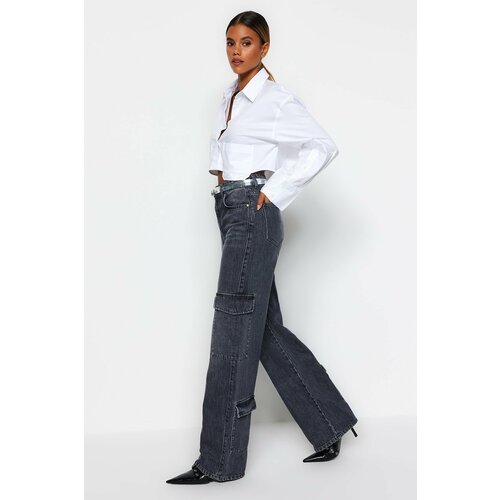 Trendyol Anthracite High Waist Wide Leg Jeans with Cargo Pocket Slike