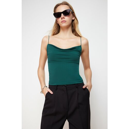 Trendyol Emerald Green Fitted/Slippery Turndown Collar Flexible Knitted Blouse Slike