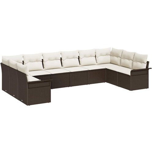  Sjedeća garnitura za vrt 10 kom. Smeđa poliratan 344 x 187,5 x 85 cm Slike