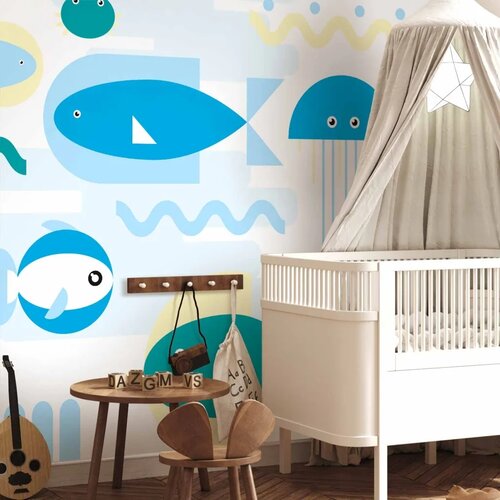  Foto tapeta - Animals in the sea - geometric blue fish in water for kids 400x280 Vodootporna Slike