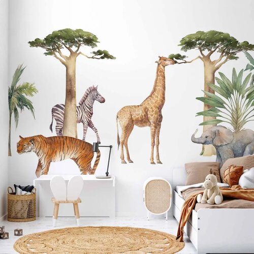  Foto tapeta - Jungle Animals on White Background Made With Watercolour Technique 350x256 Vodootporna Cene