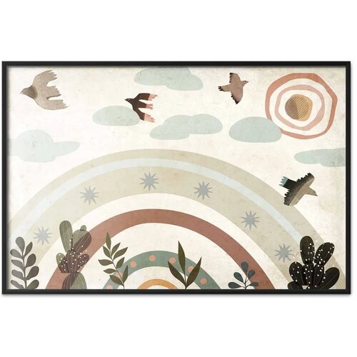  Plakat - Rainbow and Birds 60x40 Crni okvir Cene