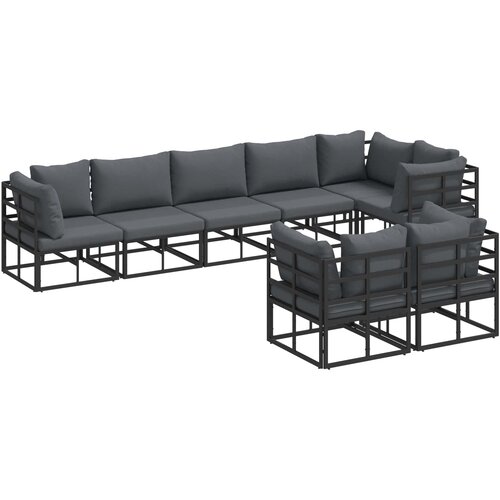  Sjedeća garnitura za vrt s jastukom 8 pcs Crna Aluminij Slike