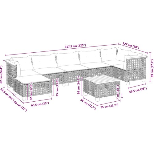  8-dijelni set vrtnih sofa od poliratana s jastucima crni Crna 55 x 55 x 36 cm Slike
