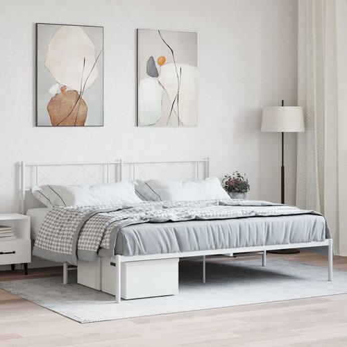 vidaXL Kovinski posteljni okvir z vzglavjem bel 180x200 cm Cene